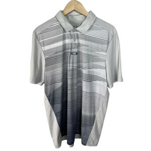 Oakley Gray & White Stripe Polo Size Large Regular Fit Stretch Men’s
